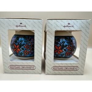 Lot Of 2 Vintage Hallmark Stained Glass Designer Keepsake Ornaments